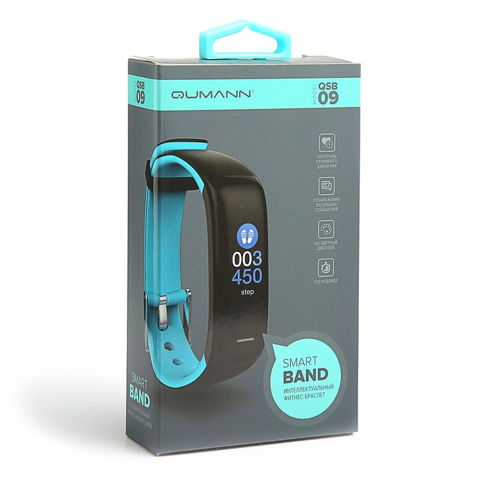 Фитнес-браслет Qumann QSB 09, цвет дисп, оповещения, будильник, шагомер, черно-серый