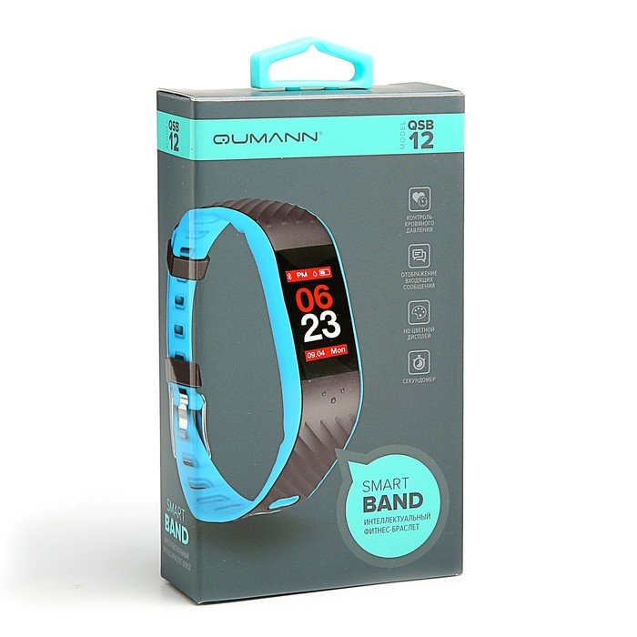 Фитнес-браслет Qumann QSB 12, цвет дисп, оповещения, будильник, шагомер, черный