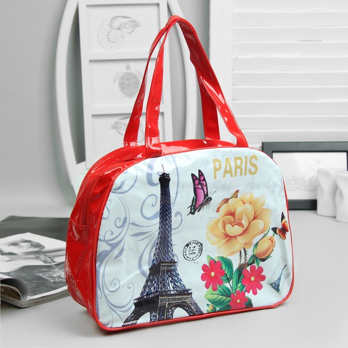 Косметичка-сумочка "Города", отдел на молнии, ручки, цвет красный