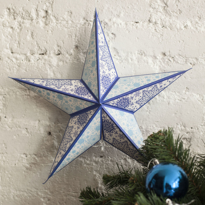 Звезда "С Новым годом!" (Синие снежинки), 45 х 45 х 16 см
