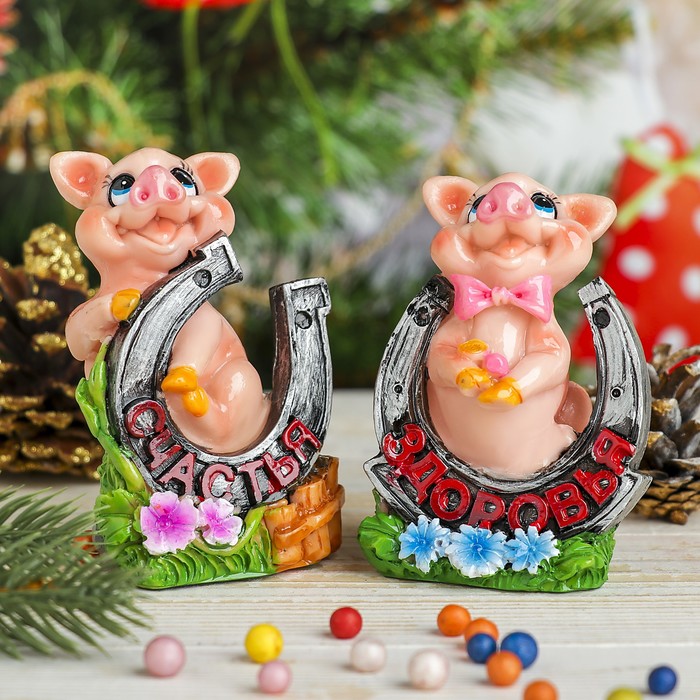 Сувенир полистоун "Хрюшка-пожелание" МИКС 8,5х6х5 см