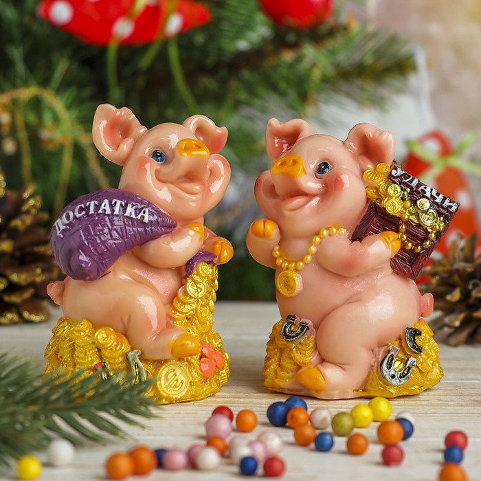 Копилка полистоун "Хрюшка с богатством" МИКС 9,5х6х6 см