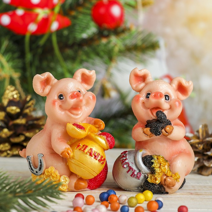 Копилка полистоун "Хрюшка с икрой" МИКС 9х7х5,5 см