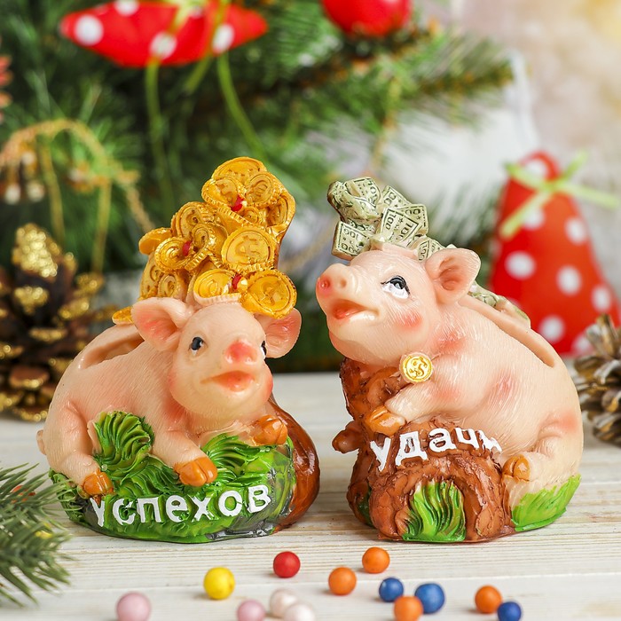 Копилка полистоун "Хрюшка с денежным деревом" 9,8х8,5х5,5 см