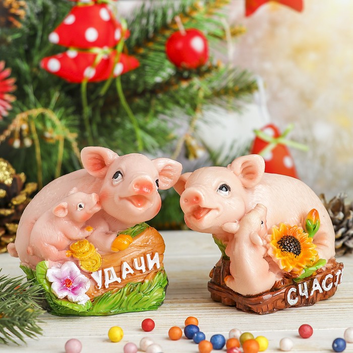 Копилка полистоун "Хрюшка с деткой" МИКС 8,3х9,5х8 см