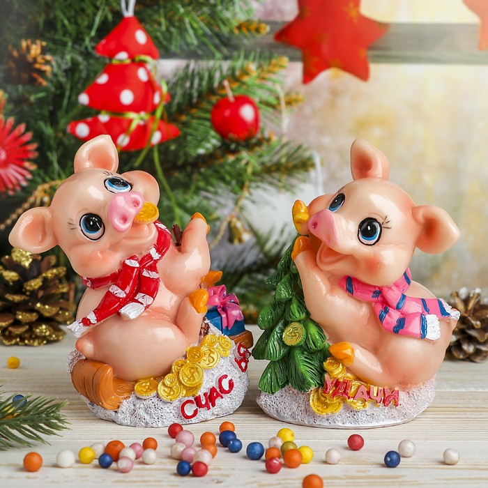 Копилка полистоун "Хрюшка новогодний" МИКС 13,5х8,5х7,5 см