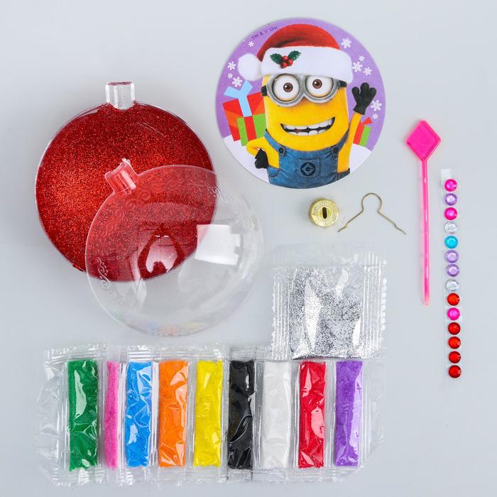 Новогодний шар с фреской "С Новым годом!" Гадкий Я + песок, блестки, стека, стразы