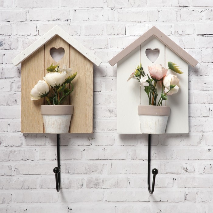 Крючок декоративный дерево "Розы в вазоне" МИКС 24,5х13,3 см