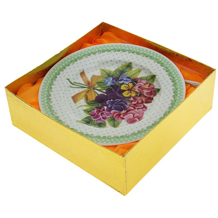 Набор для торта 8 предметов "Букет с бабочкой" (блюдо d 27 см, тарелки d 19 см) УЦЕНКА