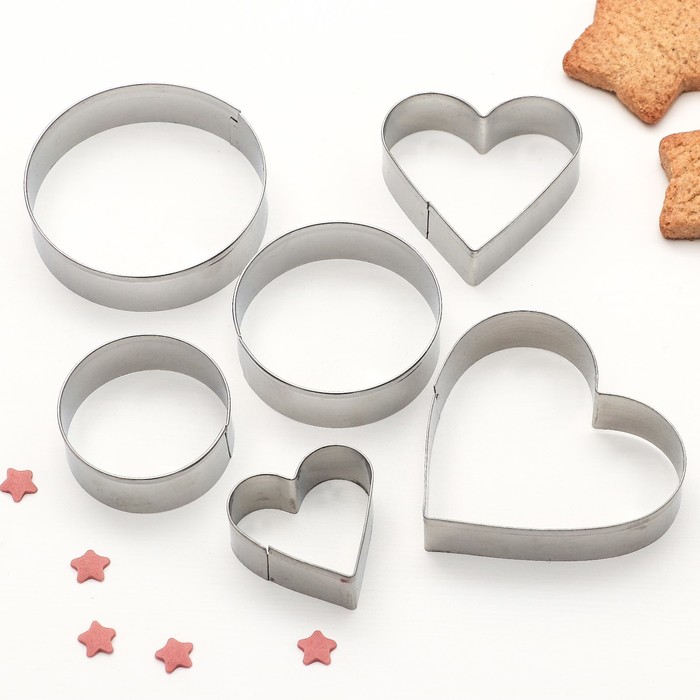 Набор форм для вырезания печенья "Сердце, круг", 6 шт