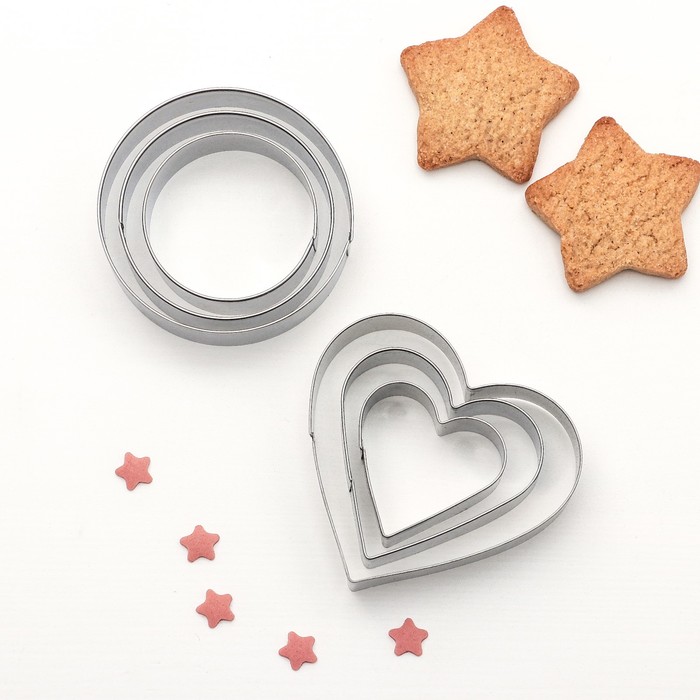 Набор форм для вырезания печенья "Сердце, круг", 6 шт