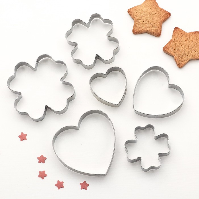 Набор форм для вырезания печенья "Клевер, сердце", 6 шт