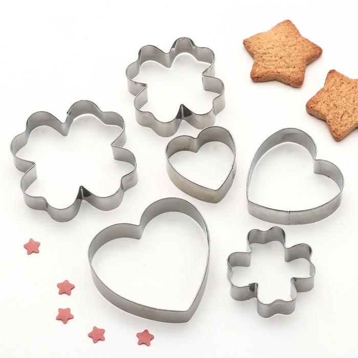 Набор форм для вырезания печенья "Клевер, сердце", 6 шт