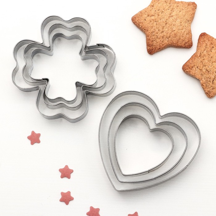 Набор форм для вырезания печенья "Клевер, сердце", 6 шт