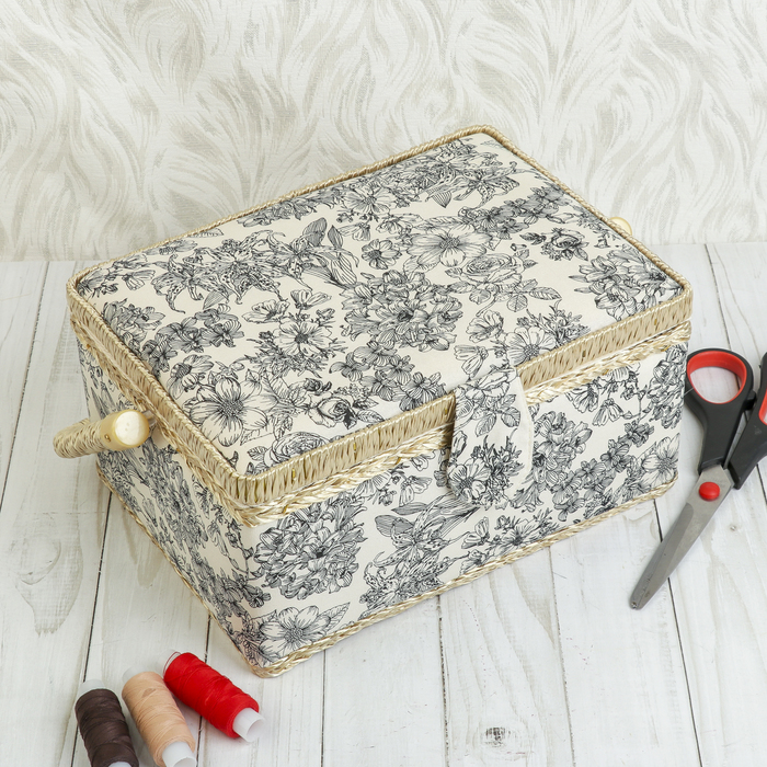 Шкатулка для рукоделия "Цветы тушью" 12х24х18 см