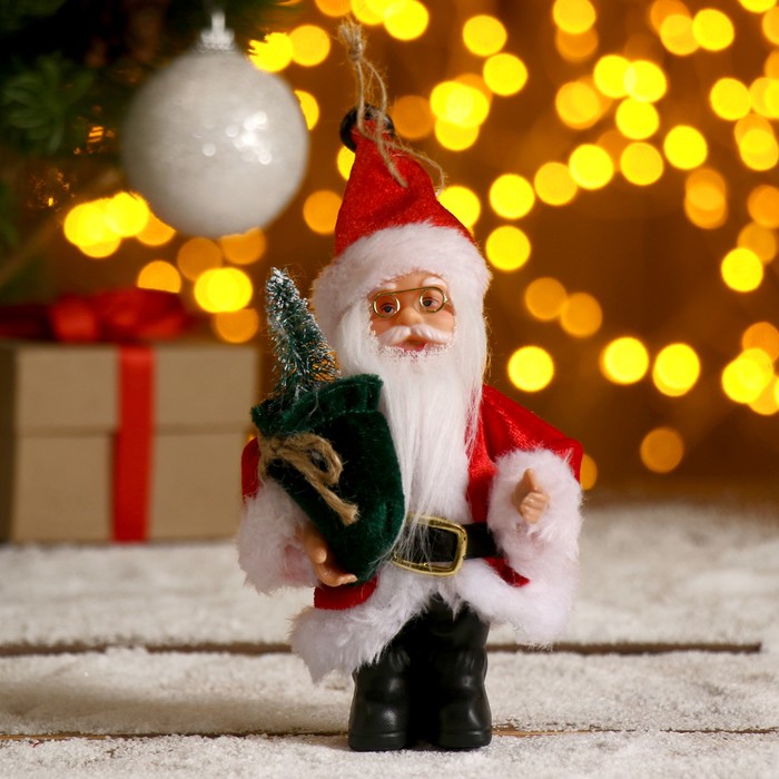 Дед Мороз "В красной шубке с зелёным мешком" 9*14 см