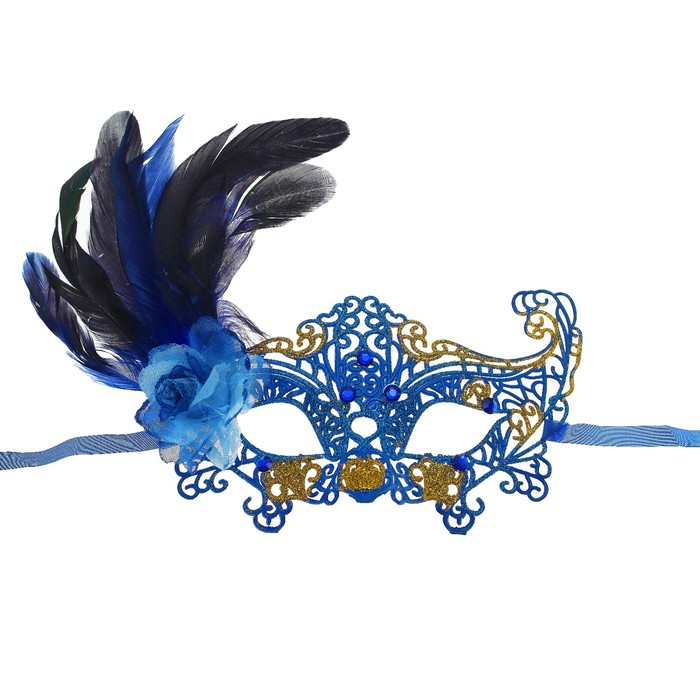 Карнавальная маска "Узор" с пером, цвет синий