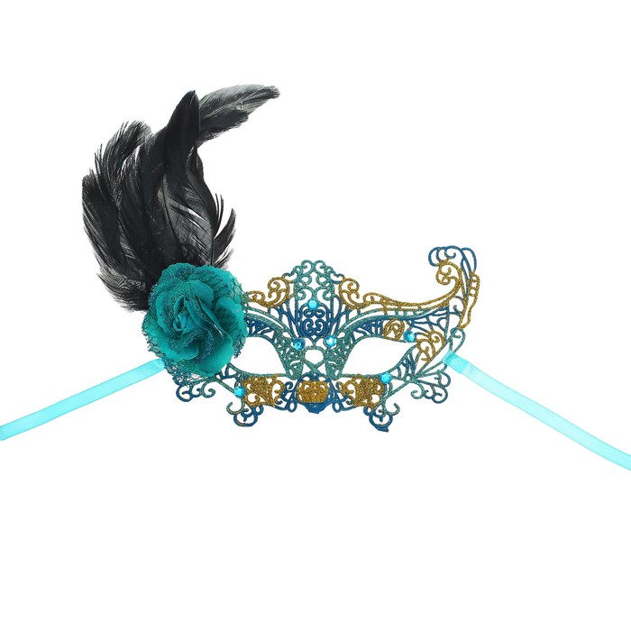 Карнавальная маска "Узор" с пером, цвет бирюзовый