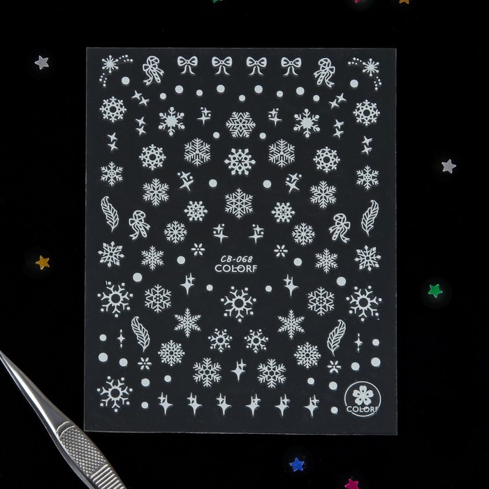 Наклейки для ногтей "Снежинки, бантики", цвет белый