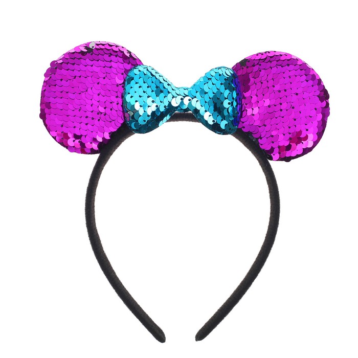 Карнавальный ободок "Ушки" с пайетками, цвет фуксии