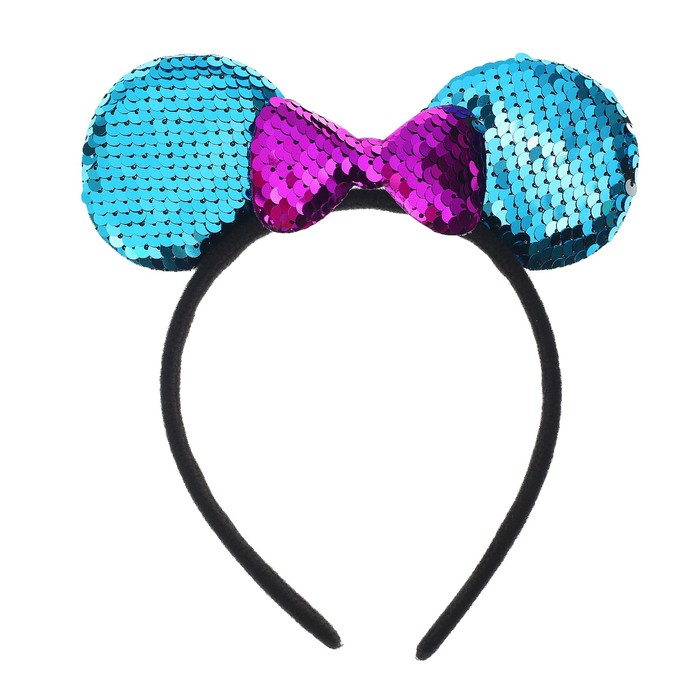 Карнавальный ободок "Ушки" с пайетками, цвет голубой