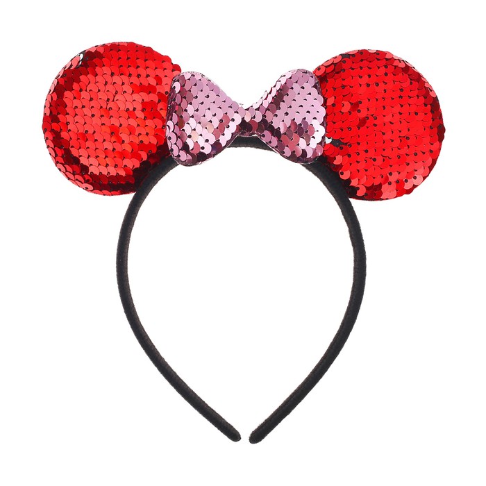 Карнавальный ободок "Ушки" с пайетками, цвет красный