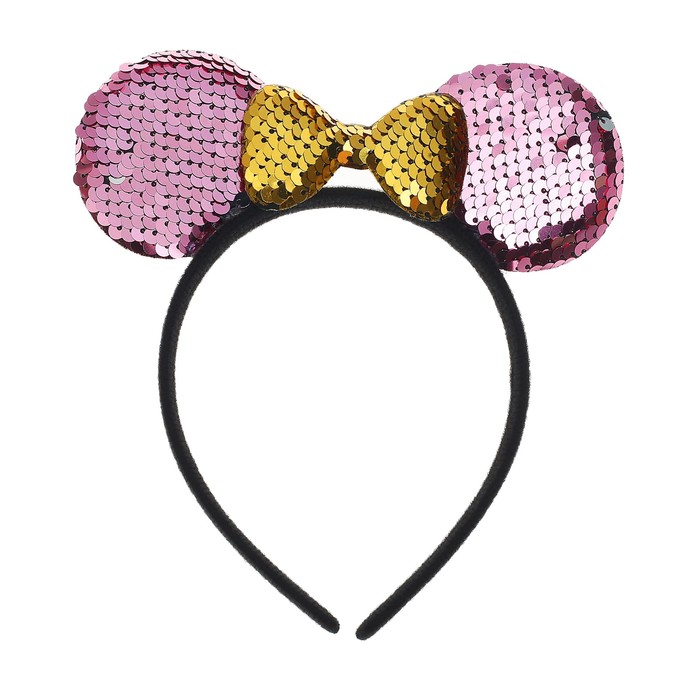 Карнавальный ободок "Ушки" с пайетками, цвет розовый