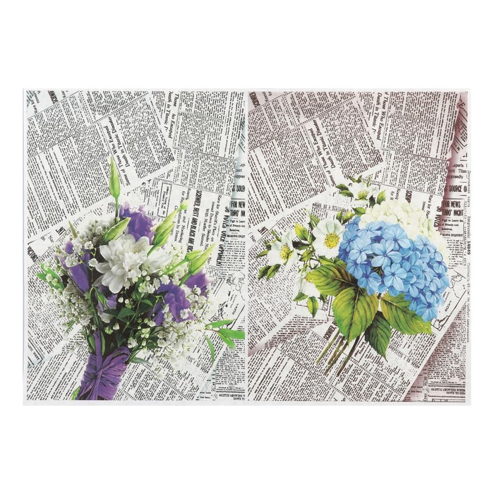 Декупажная карта "Букеты на газетах" плотность 45 г/м2, формат А4