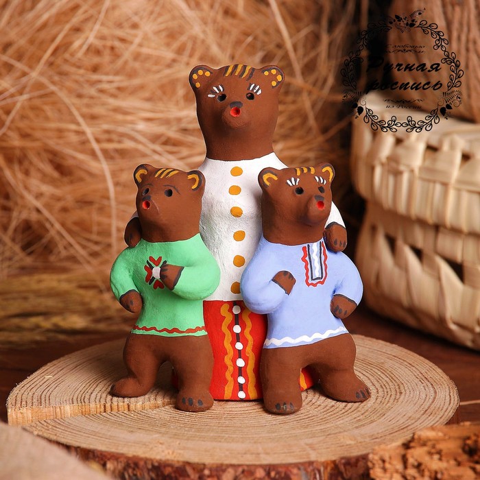 Сувенир «Медведица с медвежатами», 6×8×13 см, каргопольская игрушка