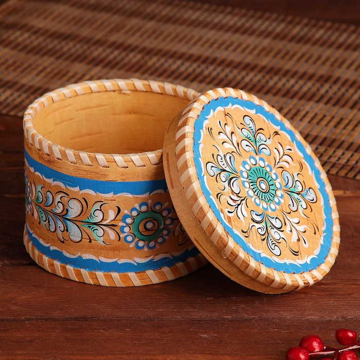 Шкатулка, 13×13×9 см, шенкурская роспись, синяя