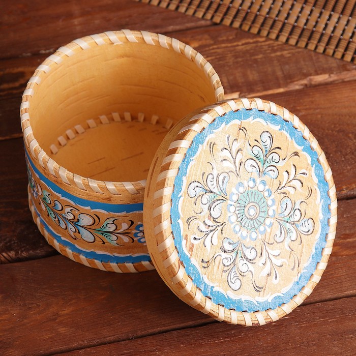 Шкатулка, 13×13×9 см, шенкурская роспись, синяя