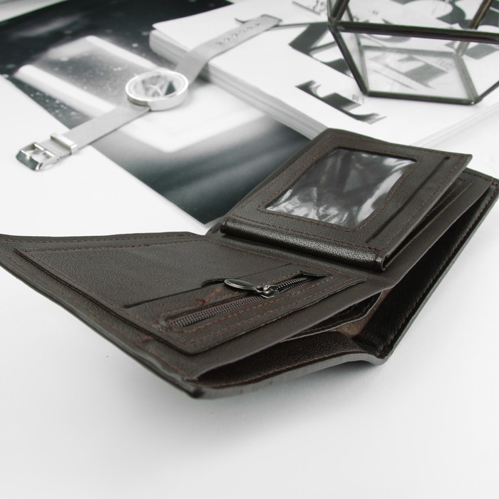 Портмоне мужское, 2 отдела, для карт, цвет кофе