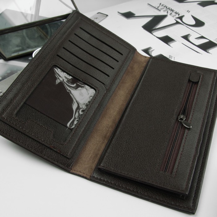 Портмоне мужское, 3 отдела, для карт, для монет, цвет кофе