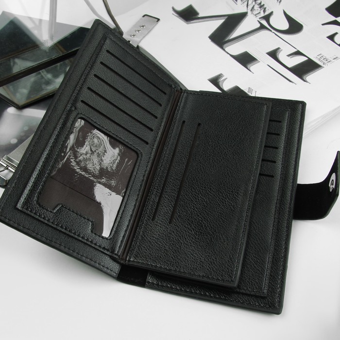 Портмоне мужское, 3 отдела, для карт, для монет, цвет чёрный