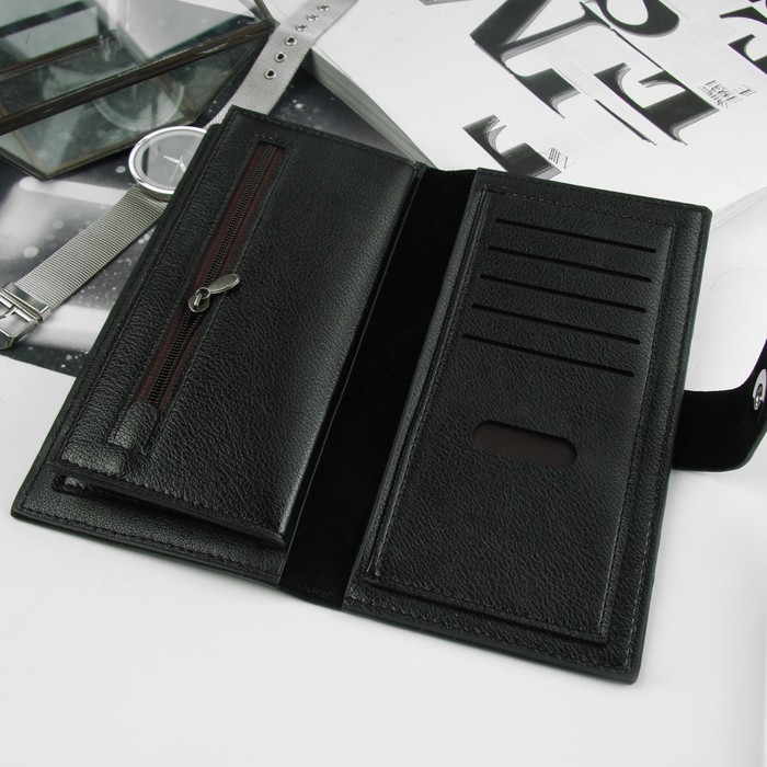Портмоне мужское, 3 отдела, для карт, для монет, цвет чёрный