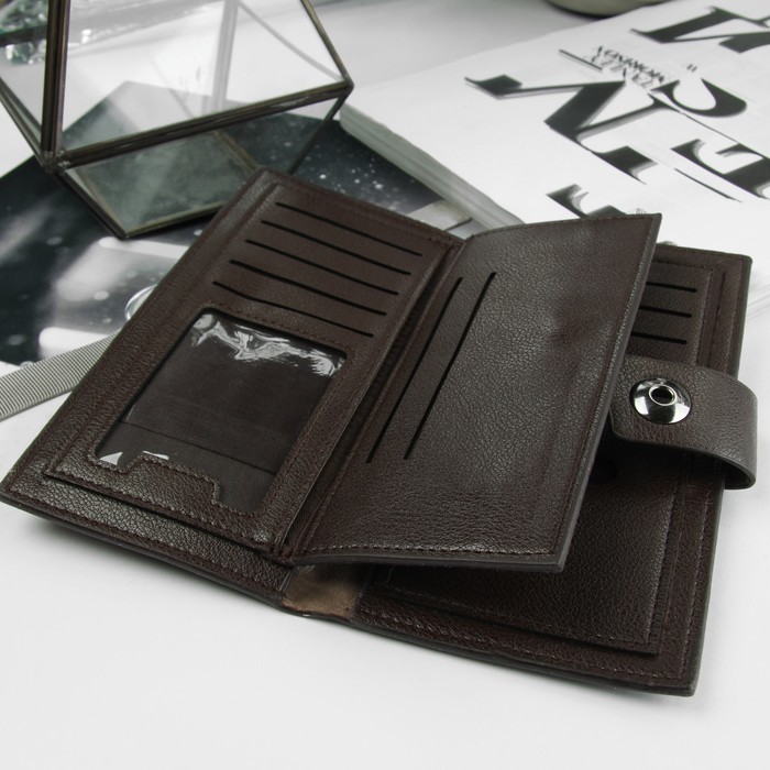 Портмоне мужское, 4 отдела, для карт, для монет, цвет кофе