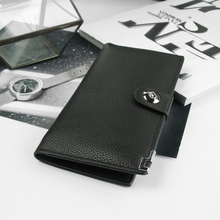 Портмоне мужское, 4 отдела, для карт, для монет, цвет чёрный