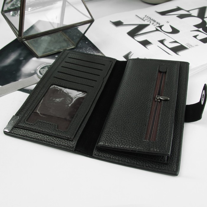 Портмоне мужское, 4 отдела, для карт, для монет, цвет чёрный
