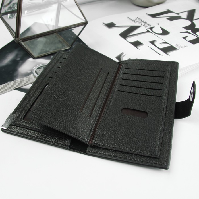 Портмоне мужское, 4 отдела, для карт, для монет, цвет чёрный
