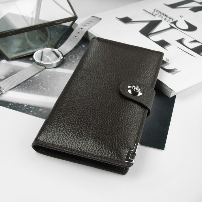 Портмоне мужское, 4 отдела, для карт, для монет, цвет кофе