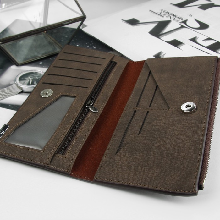 Портмоне мужское, 3 отдела, для карт, для монет, цвет кофе