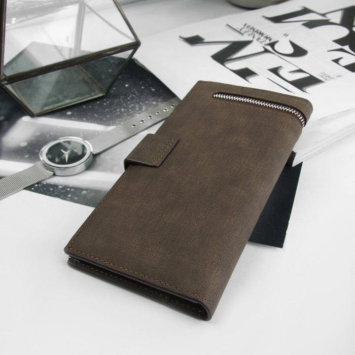 Портмоне мужское, 5 отделов, для карт, для монет, цвет кофе