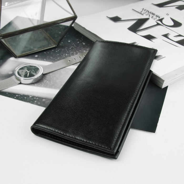 Портмоне мужское, 5 отделов, для карт, для монет, цвет чёрный