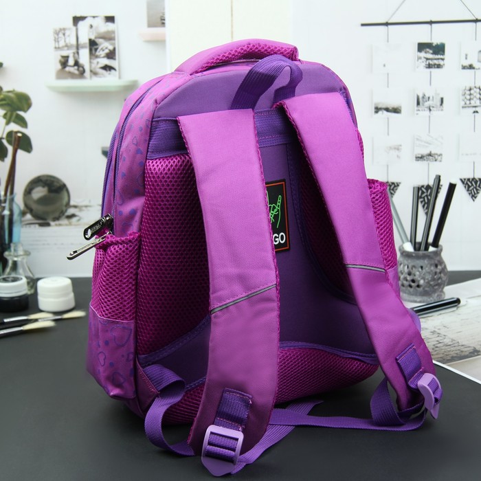 Рюкзак школьный "Совы", 3 отдела на молнии, 2 боковые сетки, усиленная спинка, цвет фиолетовый