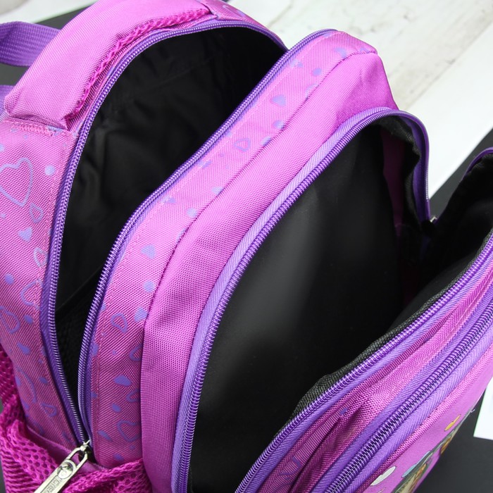 Рюкзак школьный "Совы", 3 отдела на молнии, 2 боковые сетки, усиленная спинка, цвет фиолетовый