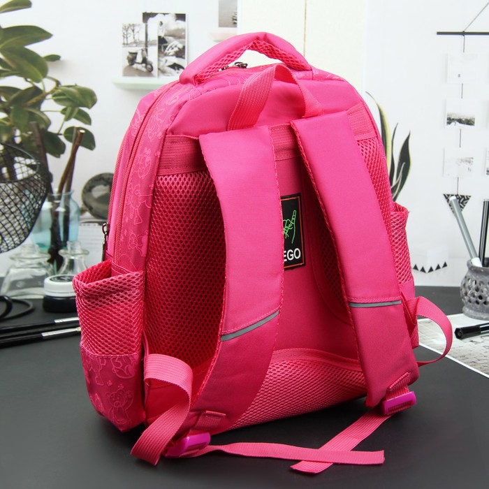 Рюкзак школьный, 2 отдела на молнии, наружный карман, 2 боковые сетки, усиленная спинка, цвет малиновый