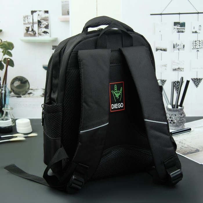 Рюкзак школьный "Машина", 2 отдела на молнии, наружный карман, 2 боковые сетки, усиленная спинка, цвет чёрный