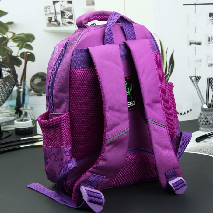 Рюкзак школьный "Мишка", 2 отдела на молнии, наружный карман, 2 боковые сетки, усиленная спинка, цвет фиолетовый