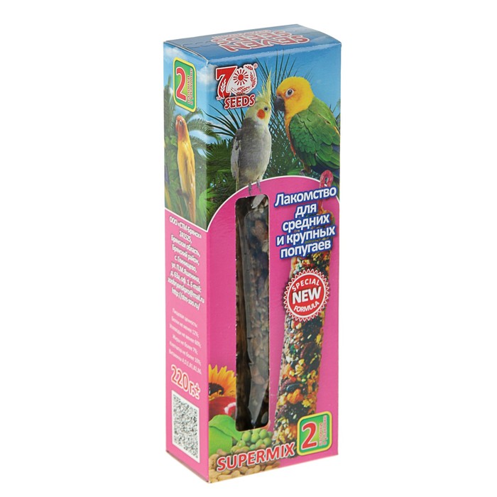 Лакомство Seven Seeds для средних и крупных попугаев, палочки, 2шт, 220 г