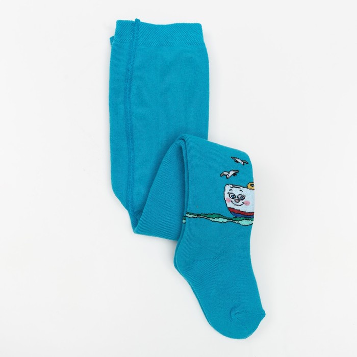 Колготки детские плюшевые С661(С) "Кораблик" цвет бирюзовый, рост 80-86